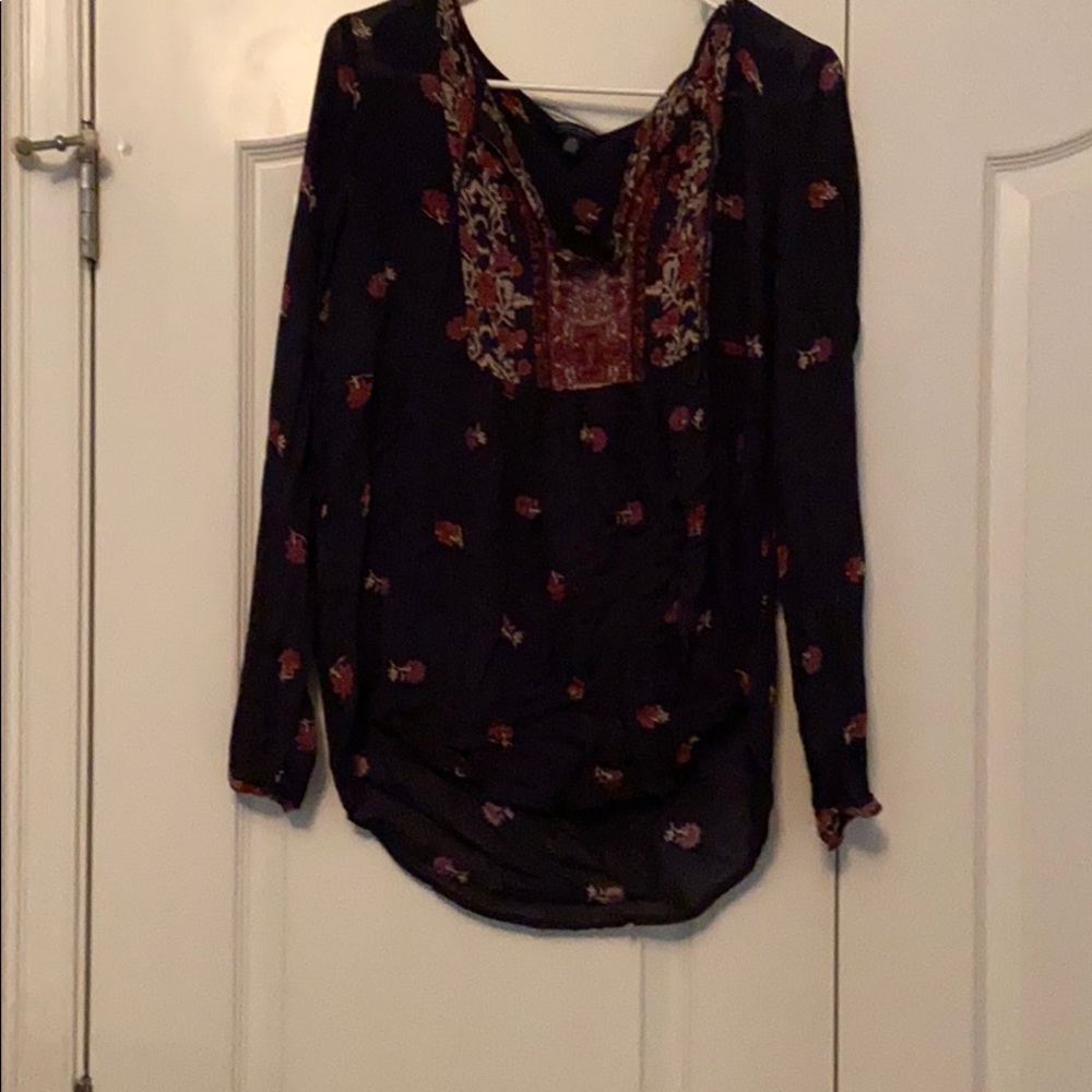 Navy blue blouse with flowers